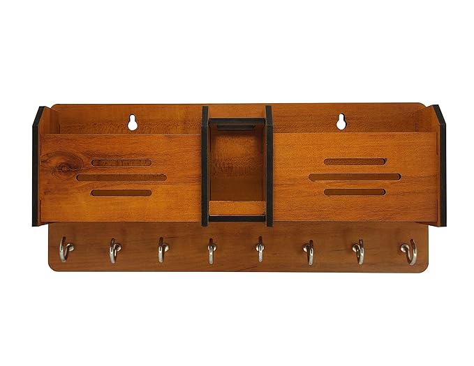 GLOBAL DOUBLE LINE Wooden Wall Key Holder with 8 Hooks & Mobile Stand | Decorative Home & Office Organizer