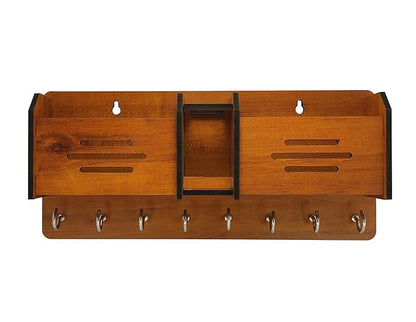 GLOBAL DOUBLE LINE Wooden Wall Key Holder with 8 Hooks & Mobile Stand | Decorative Home & Office Organizer