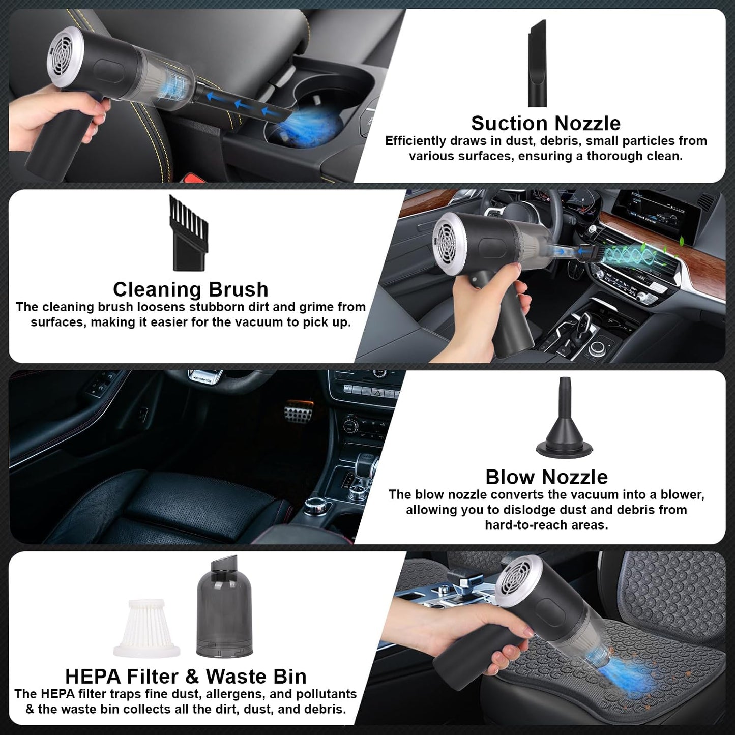 3 in 1 Vacuum Cleaner-Handheld Vacuum Car Cleaner Air Duster Wireless Rechargeable Home